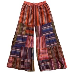 Vintage Patchwork Cotton Gauze Palazzo Pants S Wide Leg Festival Hippie Boho